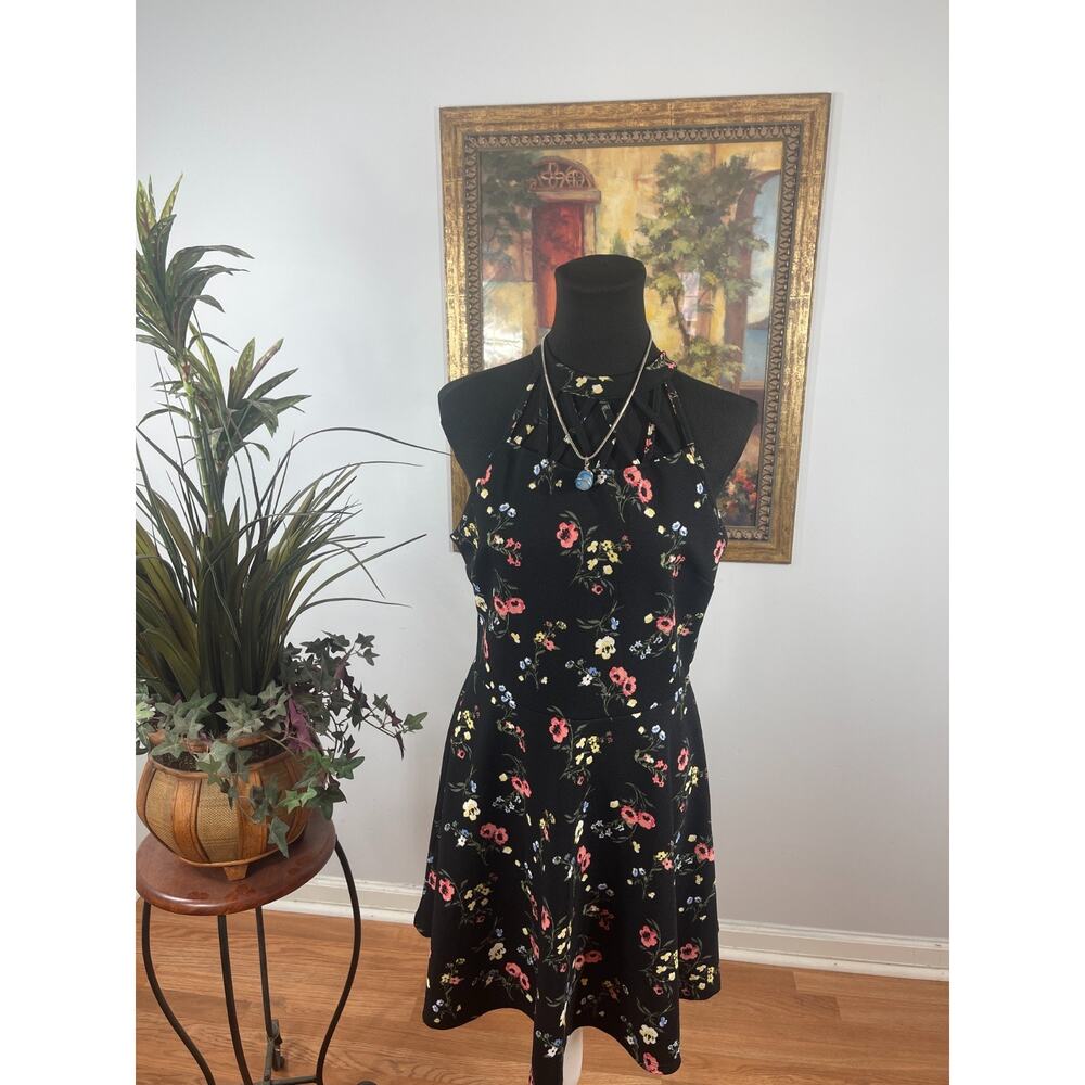 No Boundaries Mini Dress Womens L Black Floral Latice Halter Coquette Whimsigoth